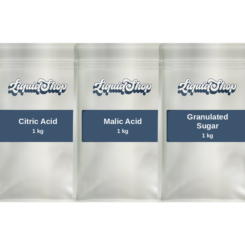 Simple syrup and sour mix kit — citric acid, malic acid and granulated sugar, 1 kg pouches
