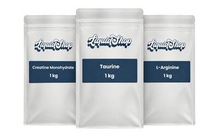 Caffeine-free pre-workout kit: creatine monohydrate, taurine and L-arginine, three 1 kg LiquidShop pouches