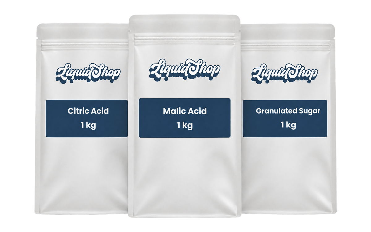 Simple syrup and sour mix kit — citric acid, malic acid and granulated sugar, 1 kg pouches